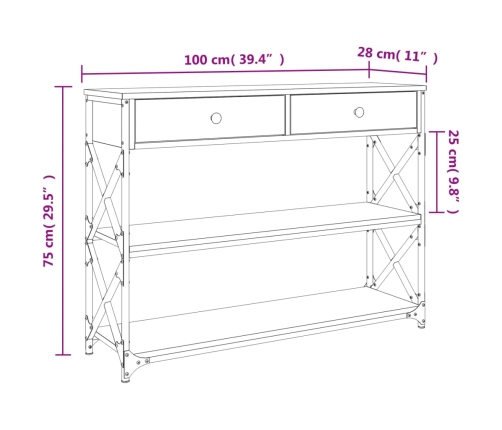 Mesa consola madera de ingeniería roble Sonoma 100x28x75 cmm