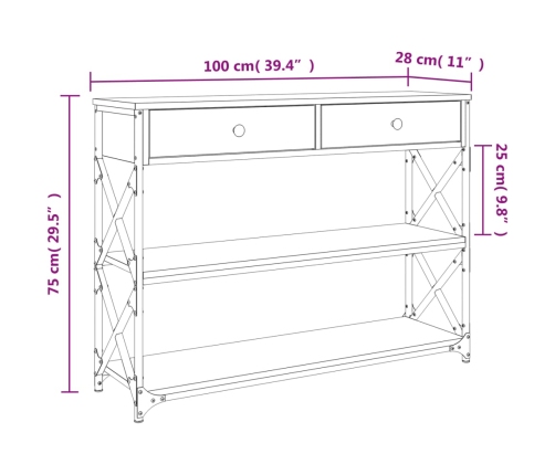 Mesa consola madera de ingeniería roble ahumado 100x28x75 cm