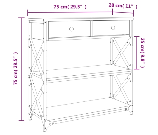 Mesa consola madera de ingeniería negra 75x28x75 cm