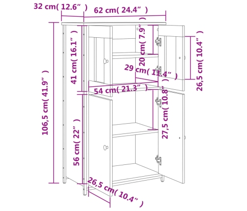 Aparador alto madera contrachapada roble Sonoma 62x32x106,5 cm