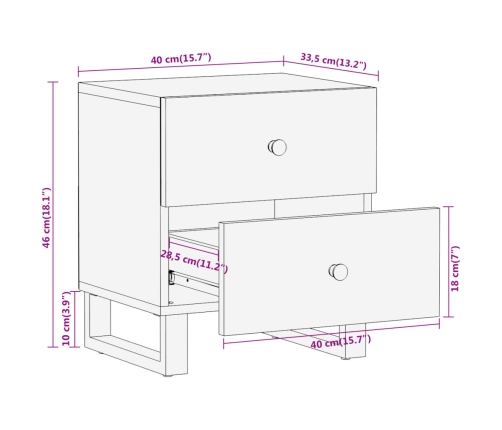 Mesitas de noche 2 uds madera maciza de mango marrón y negro