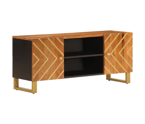 Mueble de TV madera maciza mango marrón y negro 105x33,5x46 cm