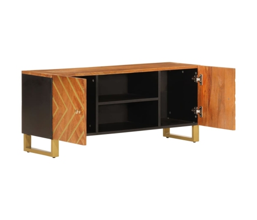 Mueble de TV madera maciza mango marrón y negro 105x33,5x46 cm