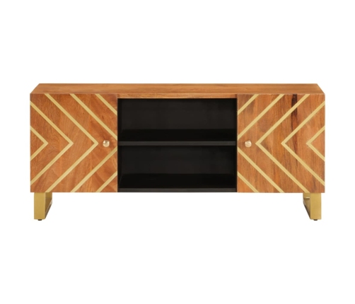 Mueble de TV madera maciza mango marrón y negro 105x33,5x46 cm