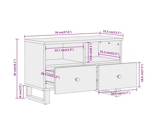 vidaXL Mueble de TV madera de mango marrón negro 70x33,5x46 cm