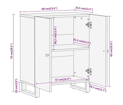 Mueble auxiliar madera maciza mango marrón/negro 60x33,5x75 cm