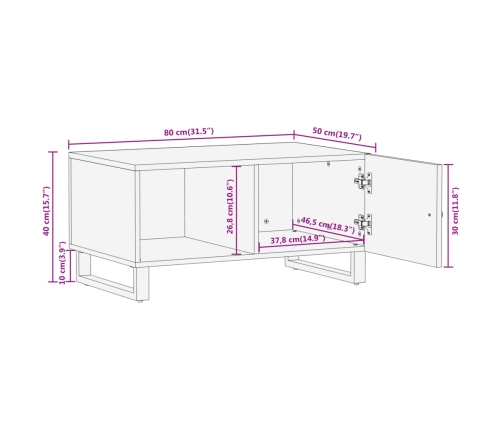 vidaXL Mesa de centro madera maciza de mango negro marrón 80x50x40 cm