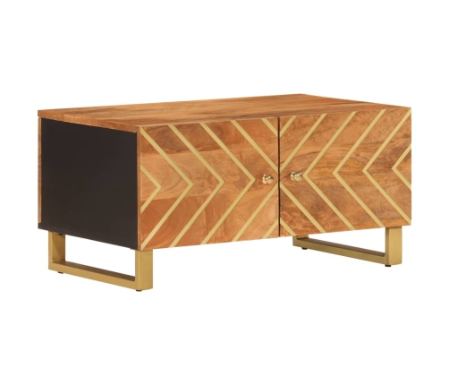 Mesa de centro madera maciza de mango negro marrón 80x50x40 cm