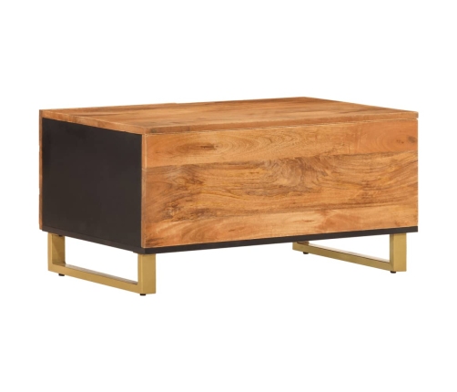 Mesa de centro madera maciza de mango negro marrón 80x50x40 cm