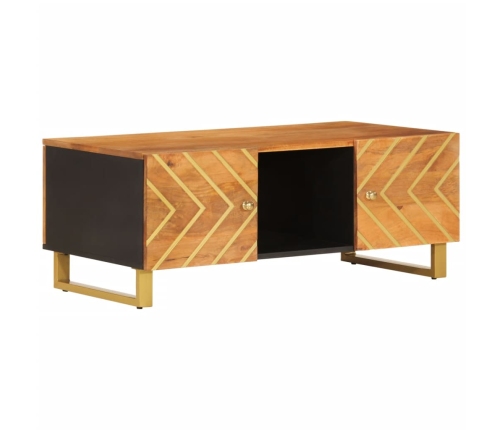 Mesa de centro madera maciza de mango negro marrón 100x54x40 cm