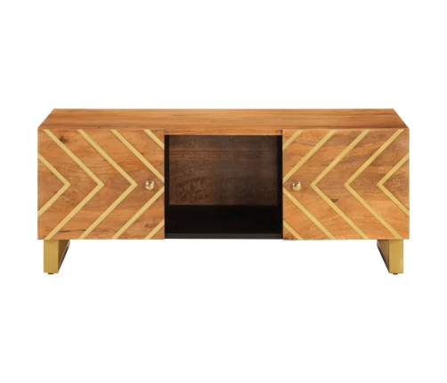 Mesa de centro madera maciza de mango negro marrón 100x54x40 cm