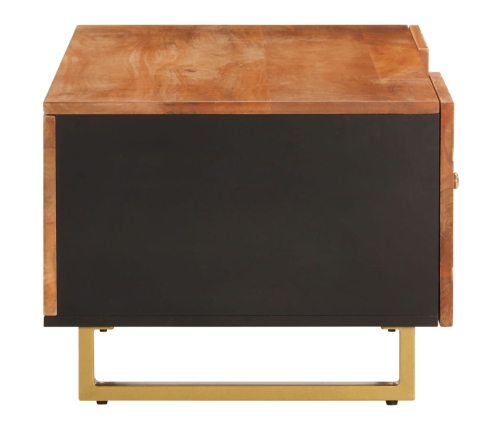 Mesa de centro madera maciza de mango negro marrón 100x54x40 cm