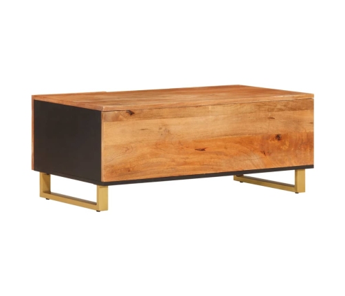 Mesa de centro madera maciza de mango negro marrón 100x54x40 cm