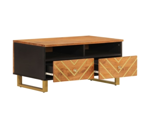 Mesa de centro madera maciza mango negro y marrón 80x54x40 cm