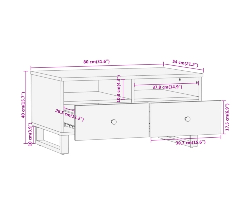 Mesa de centro madera maciza mango negro y marrón 80x54x40 cm