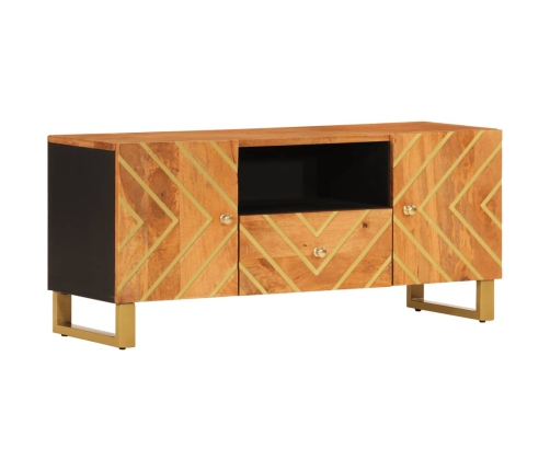 Mueble de TV madera maciza mango marrón y negro 105x33,5x46 cm