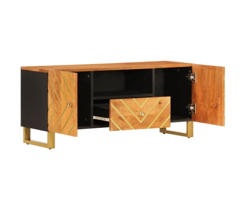 Mueble de TV madera maciza mango marrón y negro 105x33,5x46 cm