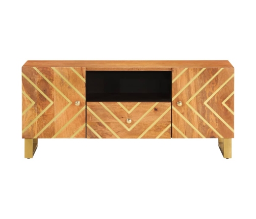 Mueble de TV madera maciza mango marrón y negro 105x33,5x46 cm