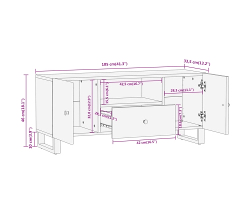 Mueble de TV madera maciza mango marrón y negro 105x33,5x46 cm