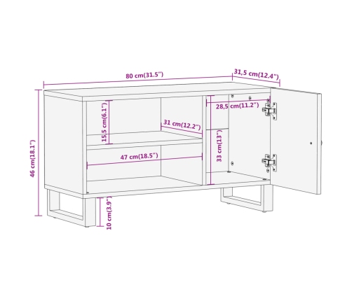 Mueble de TV madera de mango marrón negro 80x31,5x46 cm