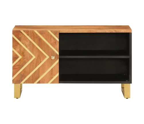 Mueble de TV madera de mango marrón negro 80x31,5x46 cm