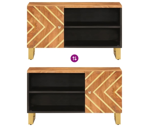 Mueble de TV madera de mango marrón negro 80x31,5x46 cm