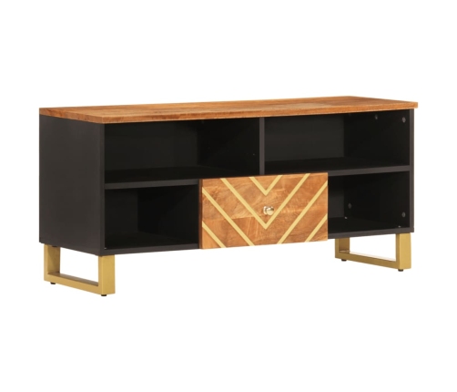 Mueble de TV madera maciza mango marrón y negro 100x33,5x46 cm