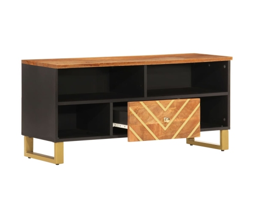 Mueble de TV madera maciza mango marrón y negro 100x33,5x46 cm