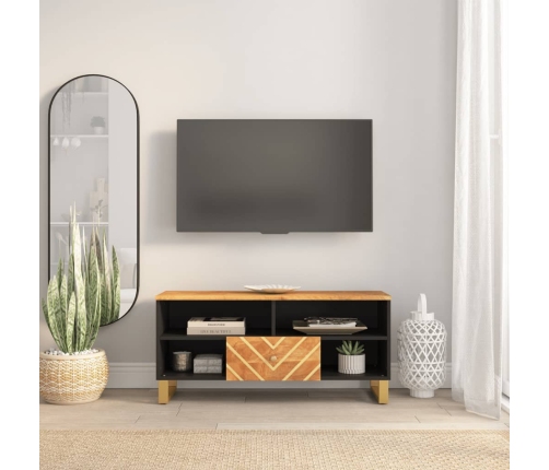 Mueble de TV madera maciza mango marrón y negro 100x33,5x46 cm