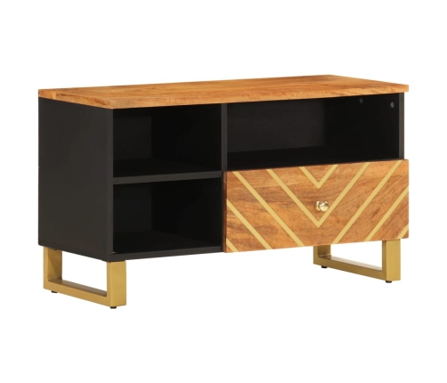 Mueble de TV madera maciza de mango marrón negro 80x33,5x46 cm