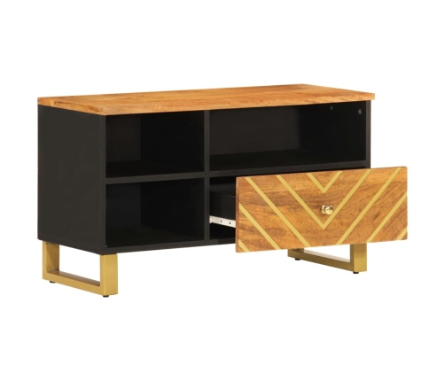 Mueble de TV madera maciza de mango marrón negro 80x33,5x46 cm