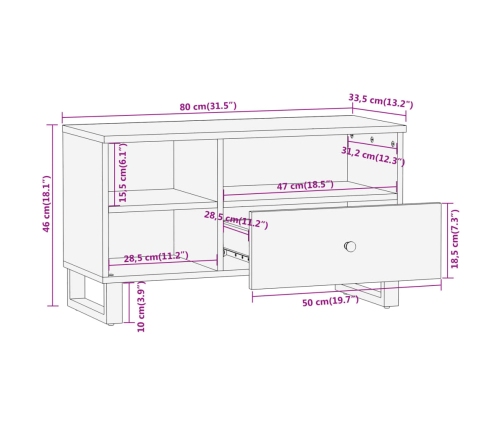 Mueble de TV madera maciza de mango marrón negro 80x33,5x46 cm