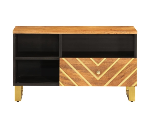 Mueble de TV madera maciza de mango marrón negro 80x33,5x46 cm