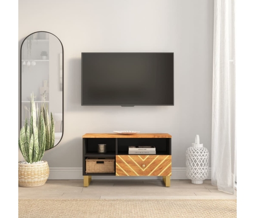 Mueble de TV madera maciza de mango marrón negro 80x33,5x46 cm