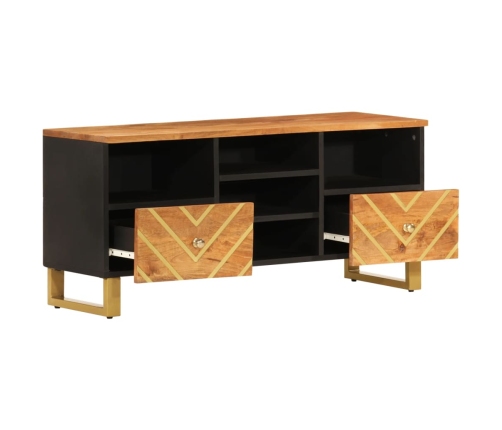 Mueble de TV madera maciza mango marrón y negro 100x33,5x46 cm