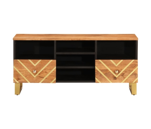 Mueble de TV madera maciza mango marrón y negro 100x33,5x46 cm