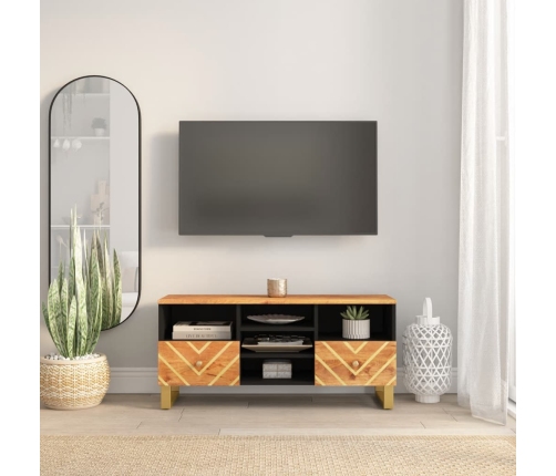 Mueble de TV madera maciza mango marrón y negro 100x33,5x46 cm