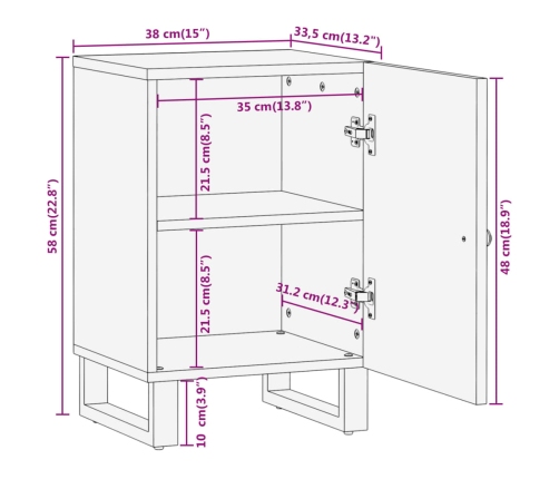 Mueble de baño madera maciza mango marrón y negro 38x33,5x58 cm