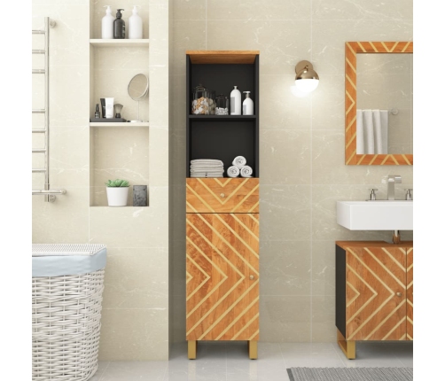 Mueble de baño madera maciza mango marrón negro 38x33,5x160 cm