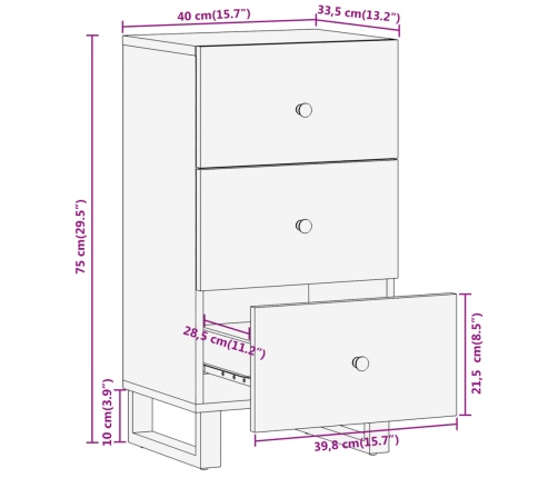 Mueble auxiliar madera maciza mango marrón/negro 40x33,5x75 cm