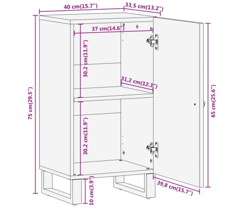 Mueble auxiliar madera maciza mango marrón/negro 40x33,5x75 cm