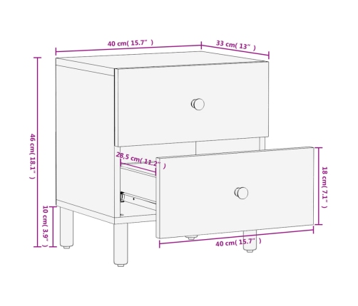 Mesitas de noche 2 uds madera maciza de mango negro 40x33x46 cm