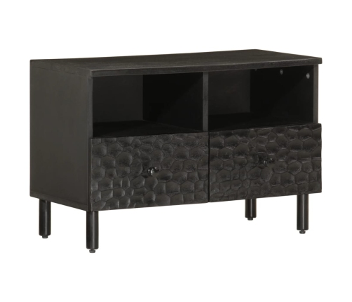 Mueble de TV madera maciza de mango negro 70x33x46 cm