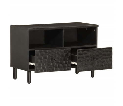 Mueble de TV madera maciza de mango negro 70x33x46 cm