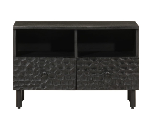 Mueble de TV madera maciza de mango negro 70x33x46 cm