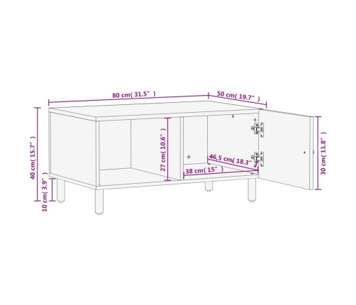 Mesa de centro madera maciza de mango negra 80x50x40 cm