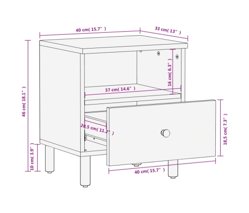 Mesitas de noche 2 uds madera maciza de mango negro 40x33x46 cm