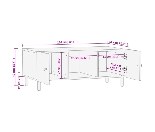 Mesa de centro madera maciza de mango negra 100x54x40 cm