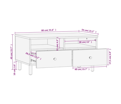 Mesa de centro madera maciza de mango negra 80x54x40 cm