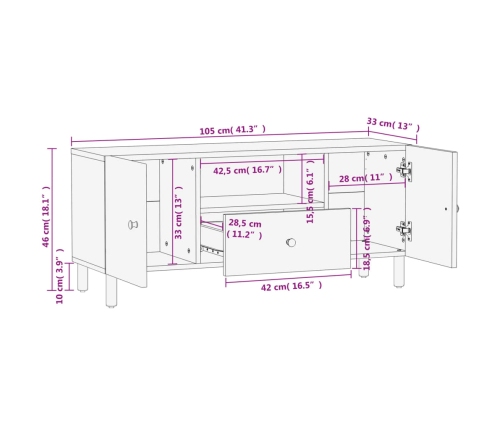 Mueble de TV madera maciza de mango negro 105x33x46 cm